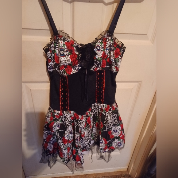 *SOLD* Lip Service Spiderwebs And Sugar Skulls Dress - Picture 1 of 9